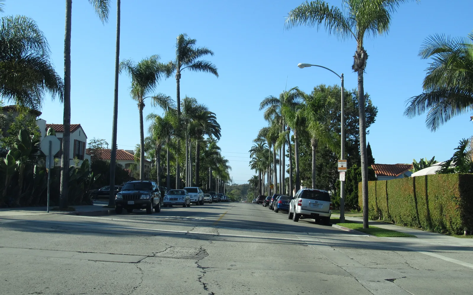 Craftsman bungalows lining a residential street in a historic Southern California neighborhood, with mature trees and varied architectural details